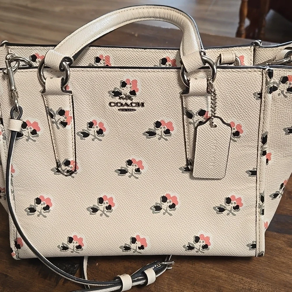 Coach Floral Cream Crosby Tote Bag Leather Fantastic Condition